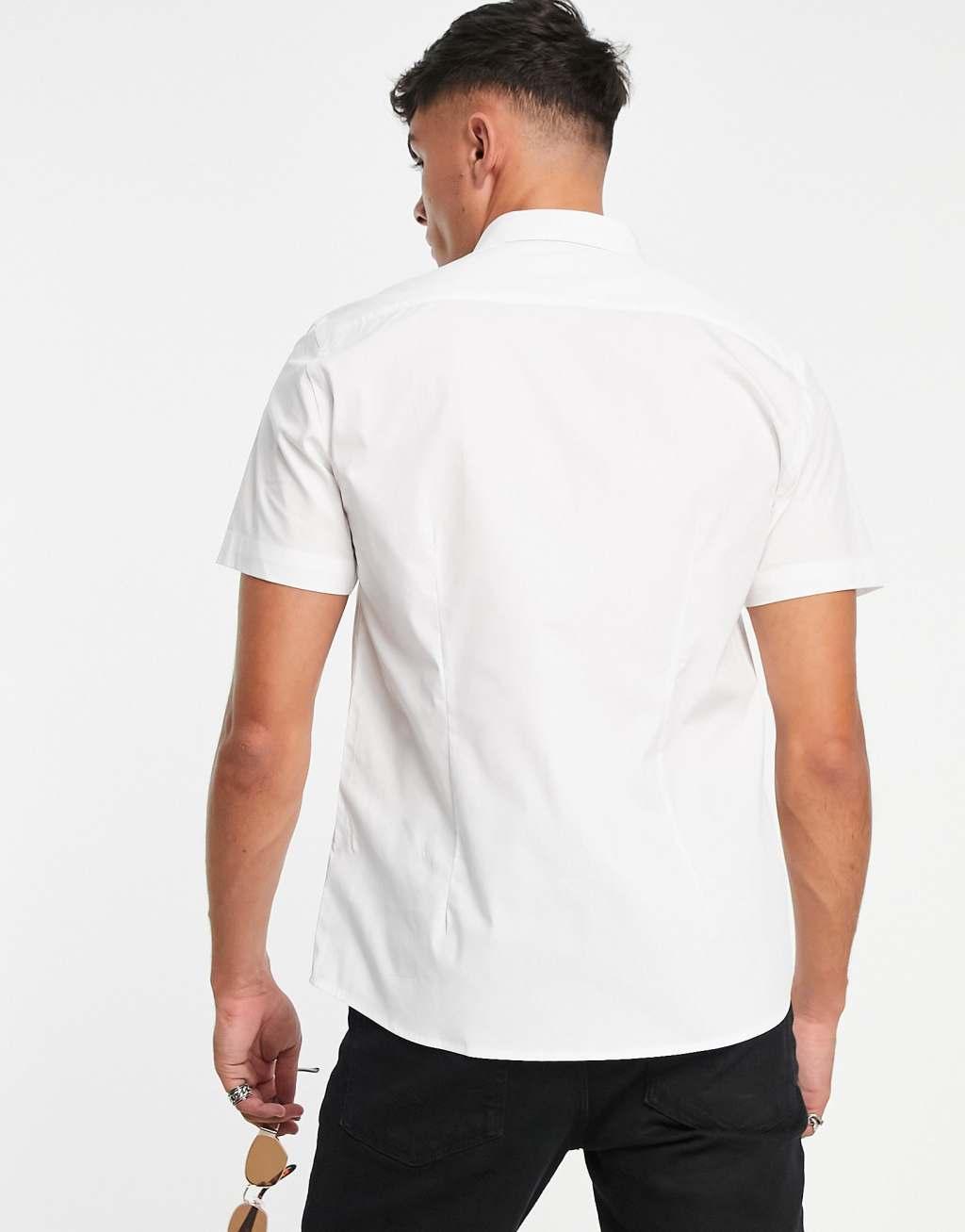 Topman short sleeve smart shirt with stretch in white  Product Image
