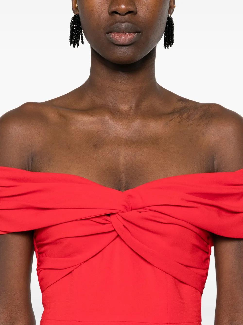 off-shoulder crepe midi dress Product Image