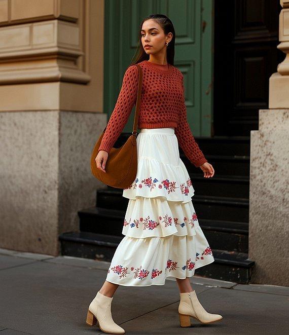 C&V Chelsea & Violet Embroidered Tiered Midi Skirt Product Image