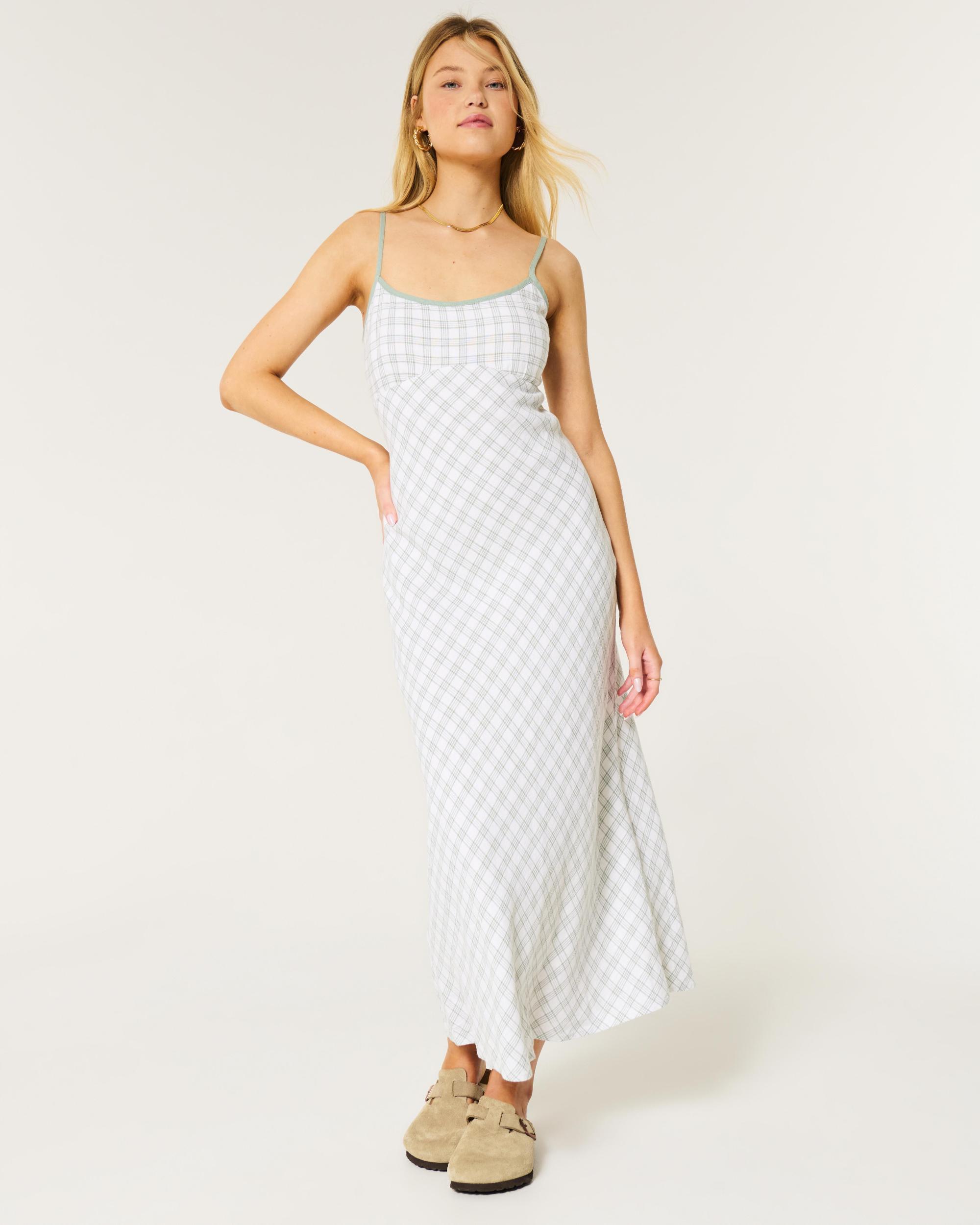 Linen-Blend Open Back Slip Midi Dress Product Image
