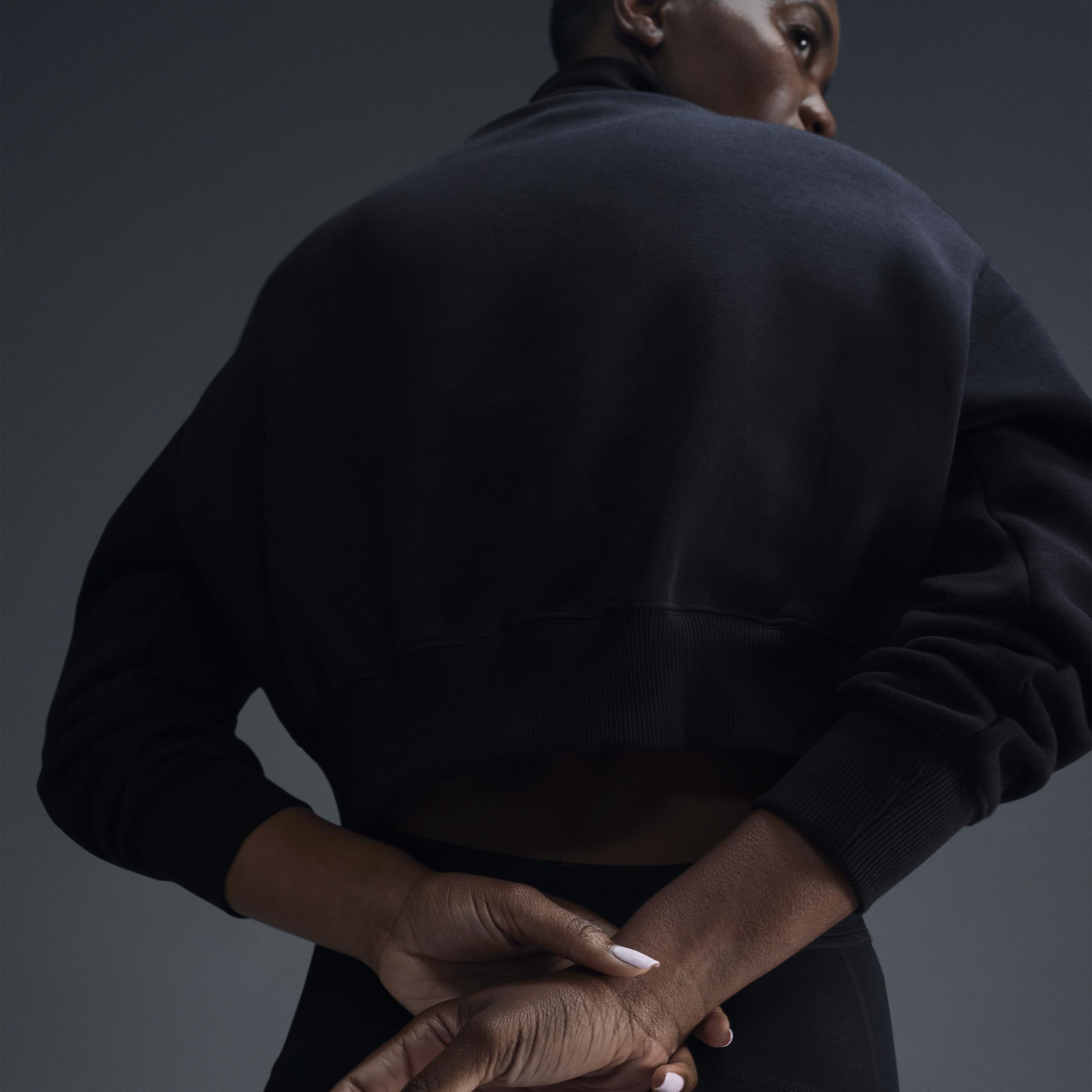 Nike Women's Sportswear Phoenix Fleece Oversized Half-Zip Crop Sweatshirt in Black/Black Size Medium Cotton/Polyester/Fleece Product Image