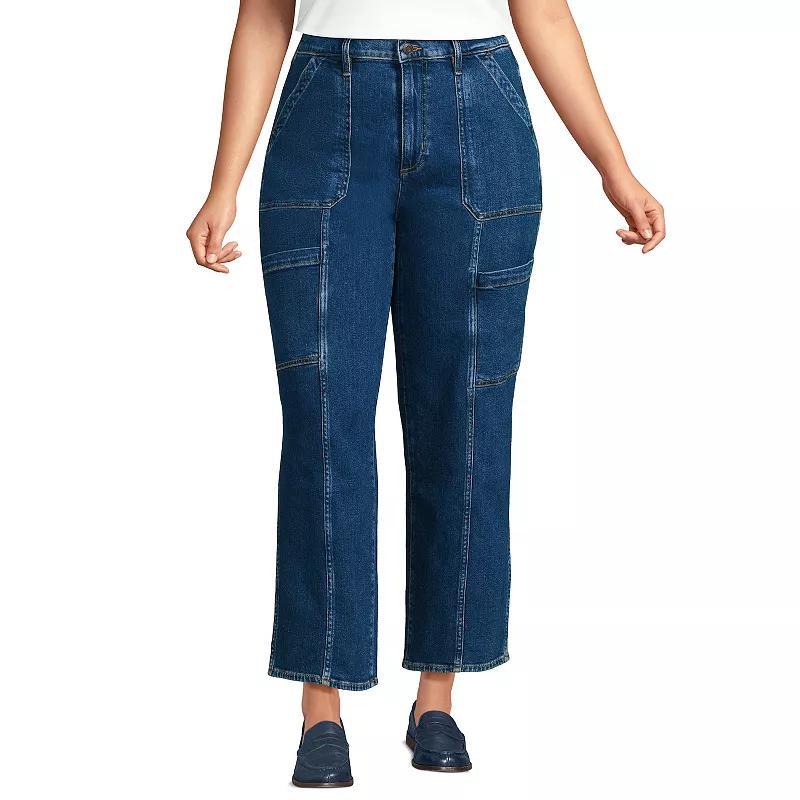 Plus Size Lands' End Denim High Rise Utility Cargo Ankle Jeans, Women's, Size: 18 W, Blue Tide Blue Product Image