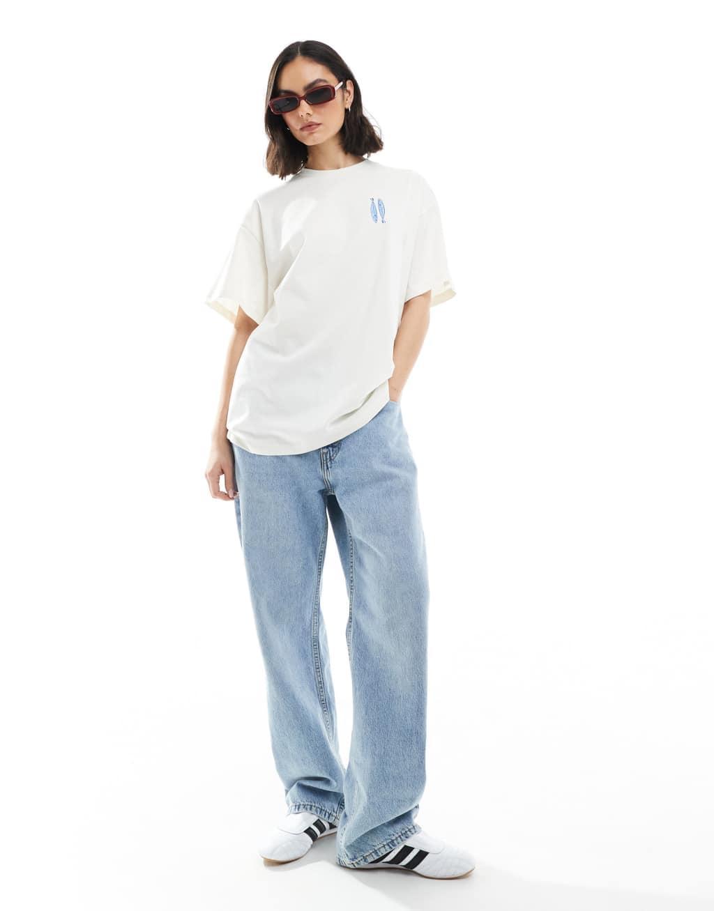 Miss Selfridge oversized sardine stripe back print graphic tee Product Image