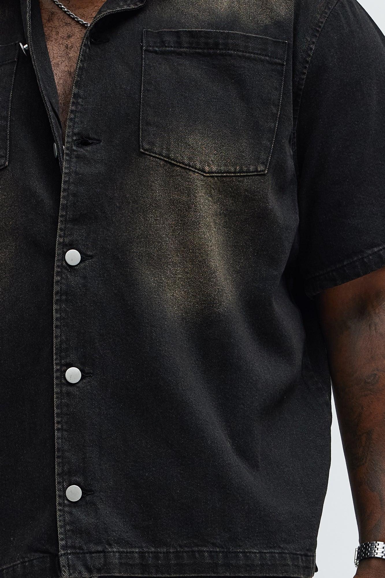 Washed Denim Button Up  - Black Product Image
