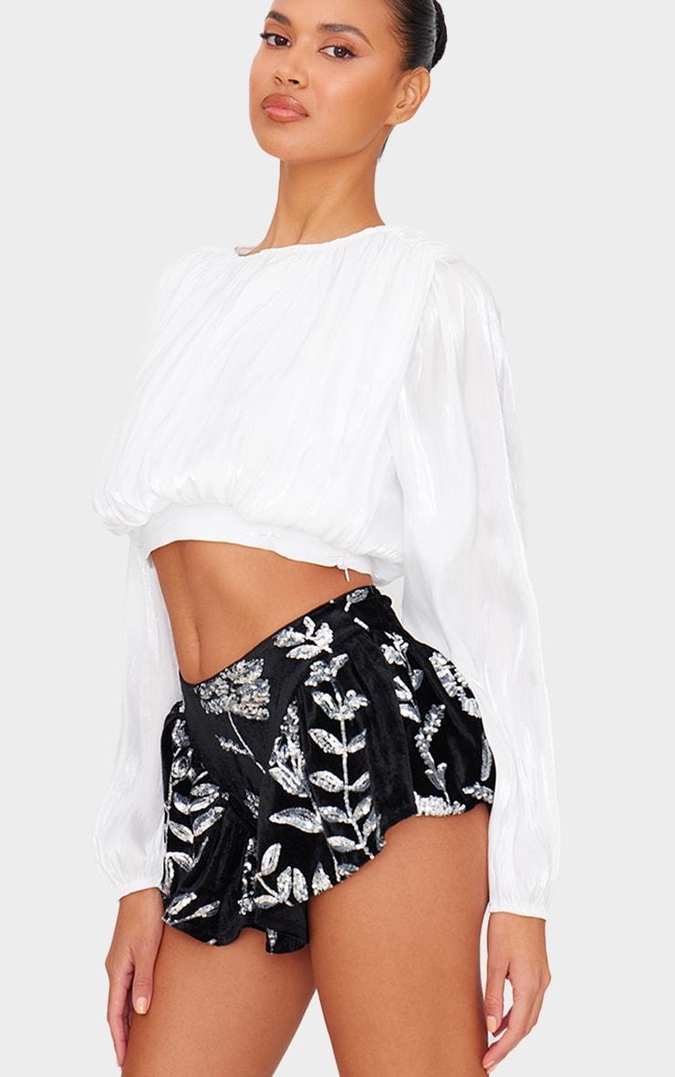 Black Velvet Floral Sequin Embellished Shorts Product Image