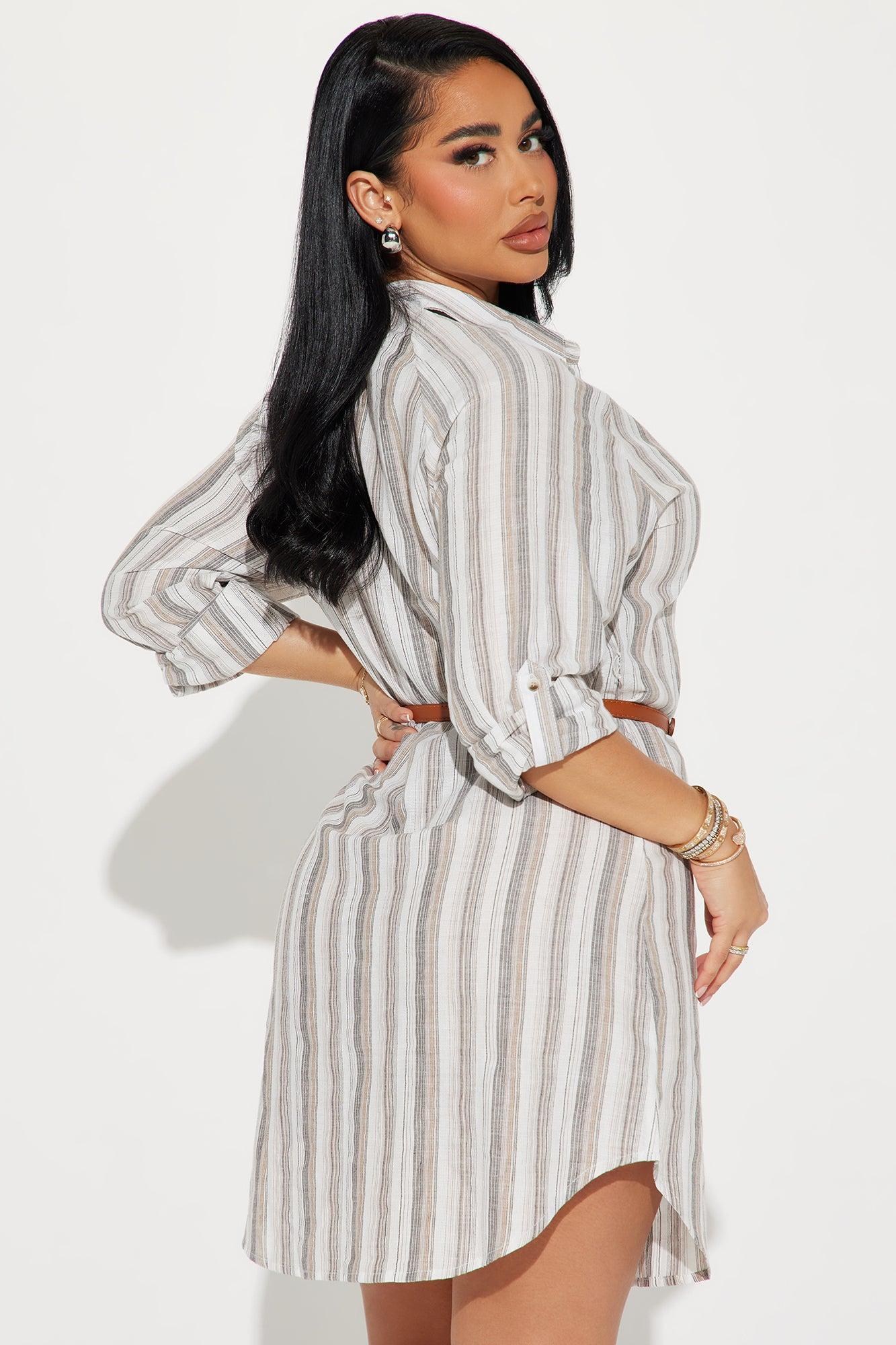 Sara Linen Mini Dress - Mocha/combo Product Image
