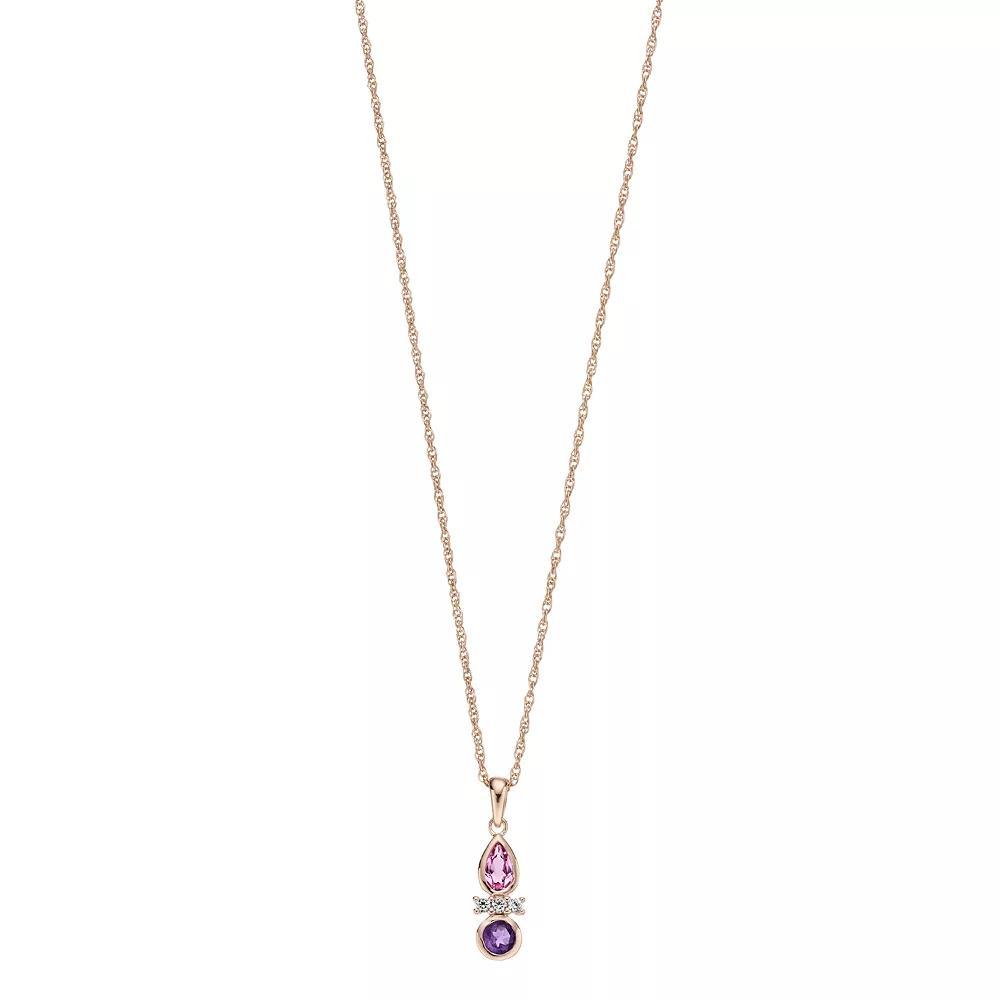 10k Rose Gold Over Sterling Silver Amethyst, Lab-Created Pink Sapphire, & Lab-Created White Sapphire Pendant Necklace, Women's, Size: 18", Pink Tone Product Image