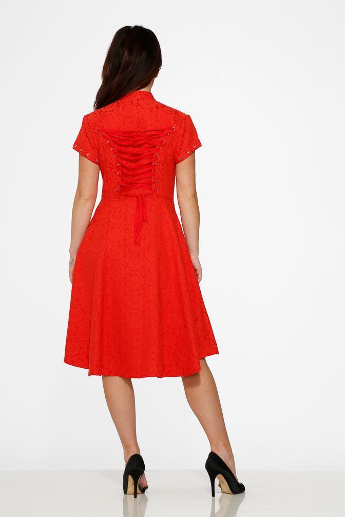 Red Jacquard Battalion Swing Dress Product Image