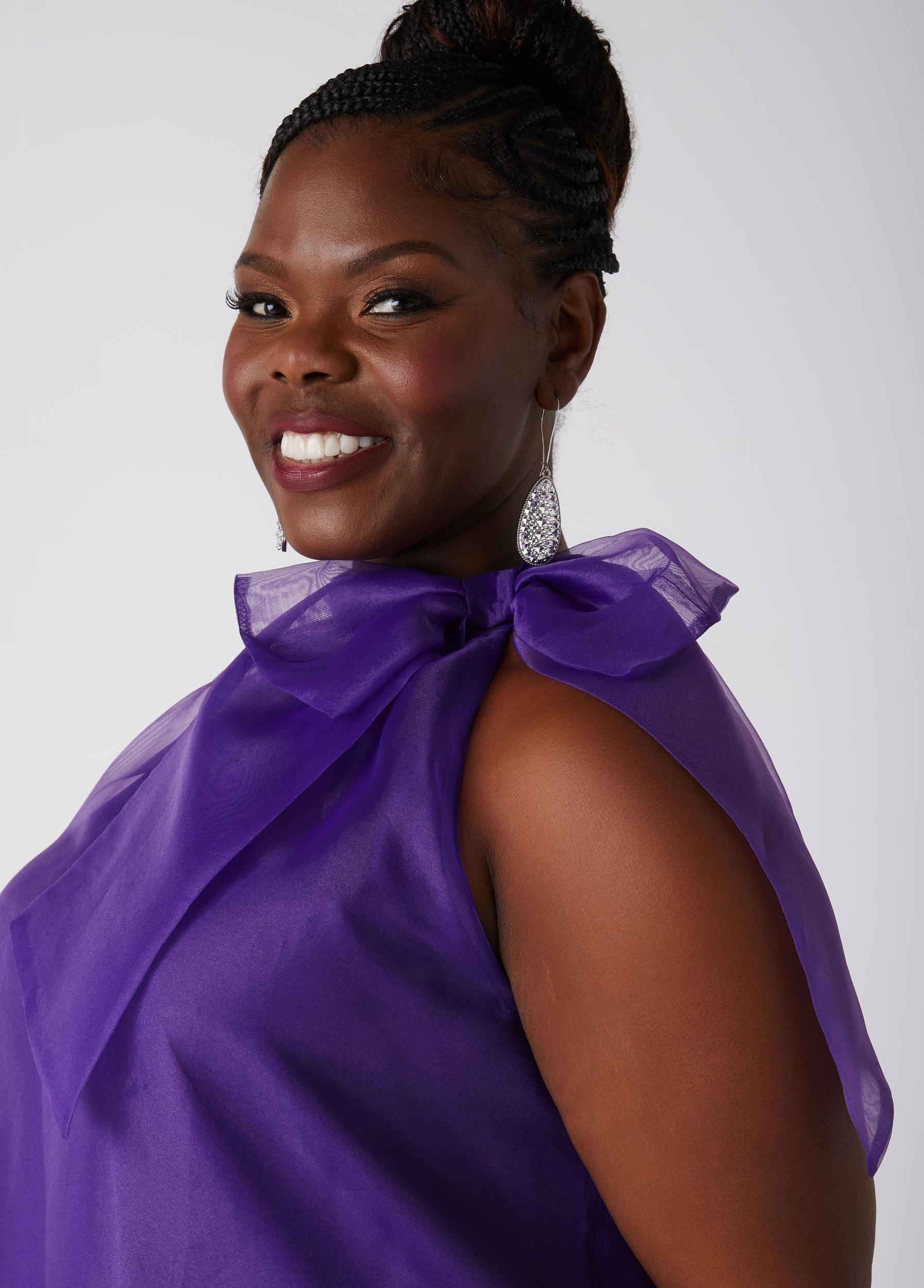 Plus Size Tie Neck Organza Dress Ashley Stewart Product Image