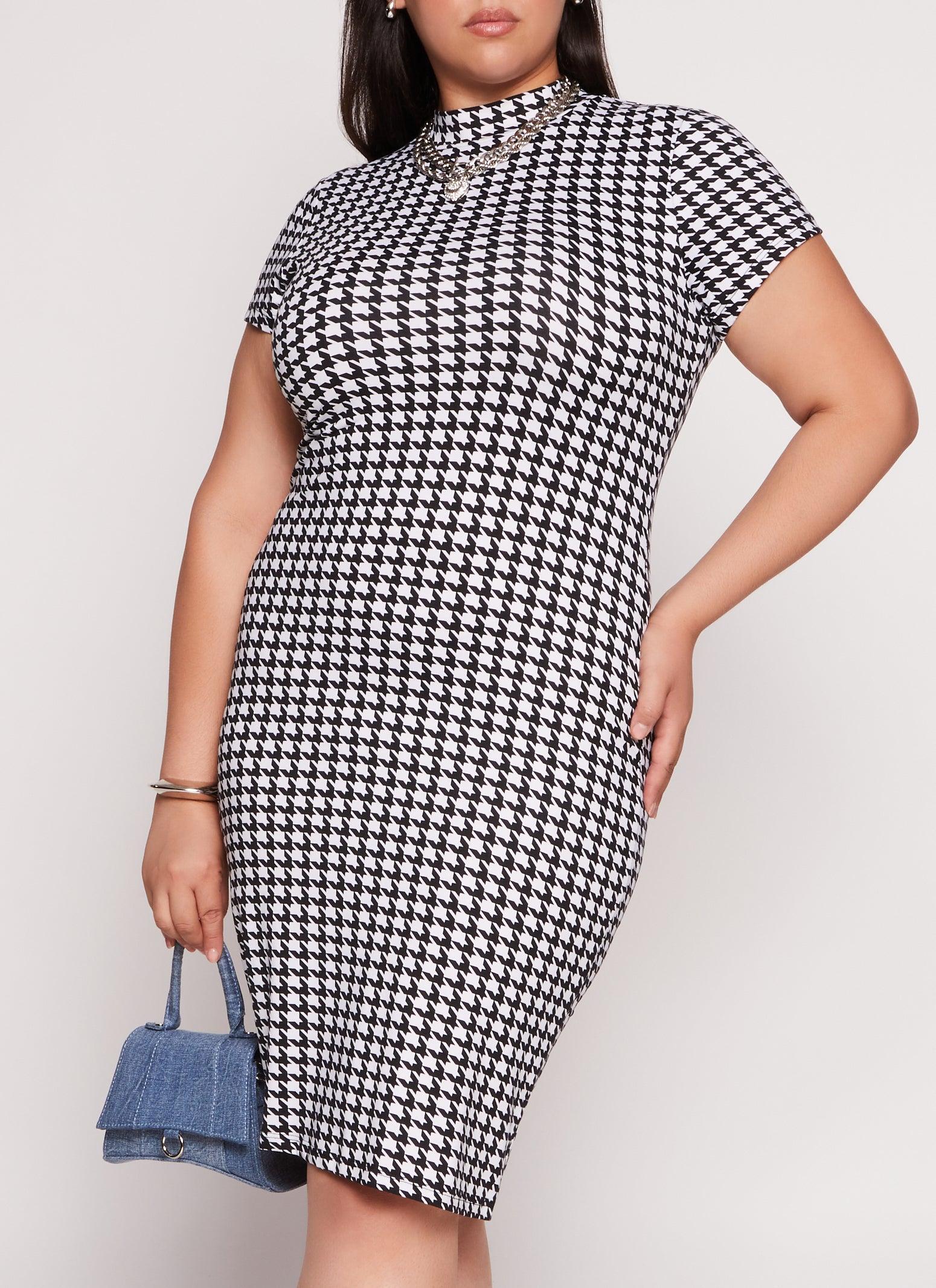Womens Plus Size Houndstooth T Shirt Dress Product Image