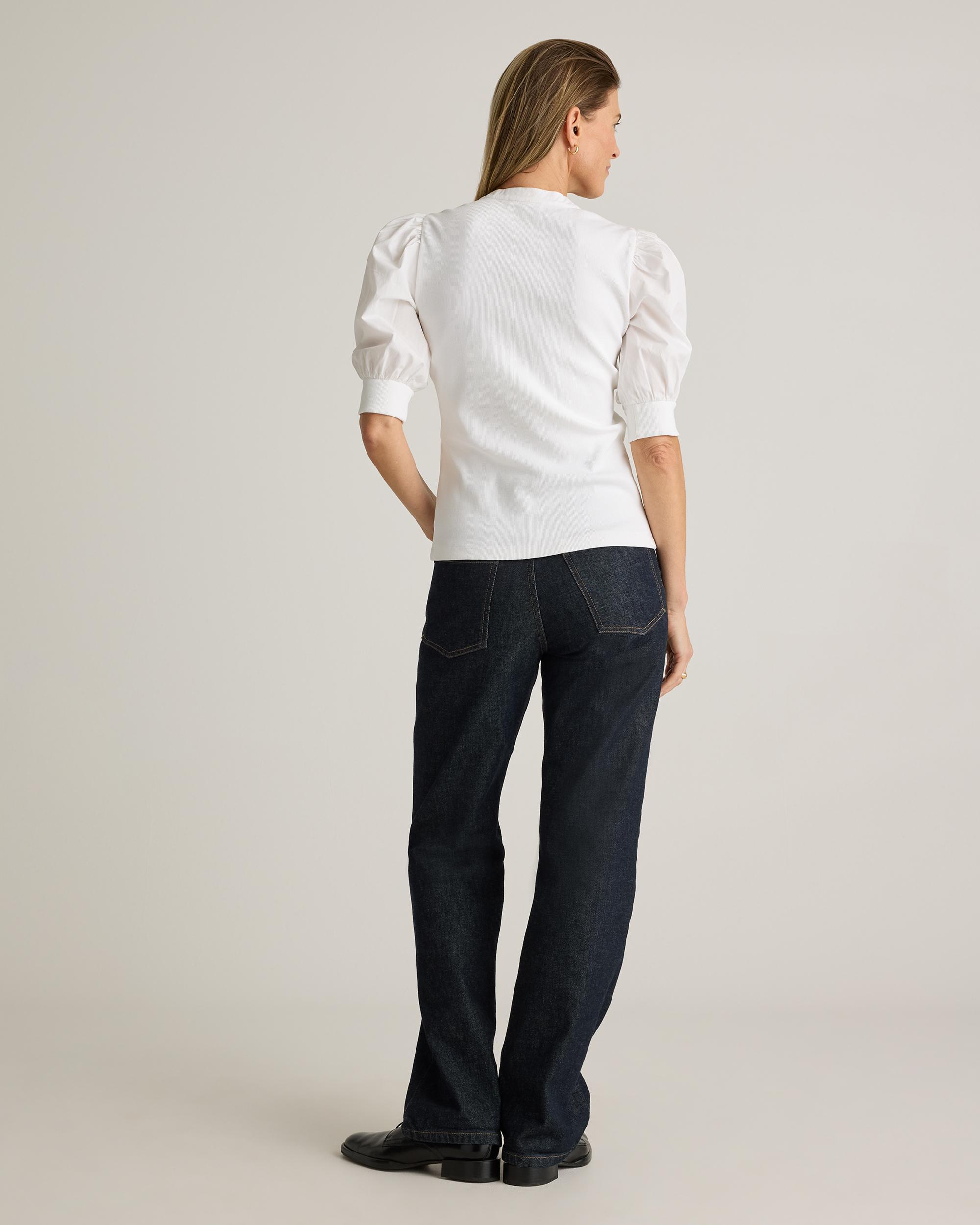 Quince | Women's Cotton Mixed Media Puff Sleeve Top Size XL, Tencel Product Image