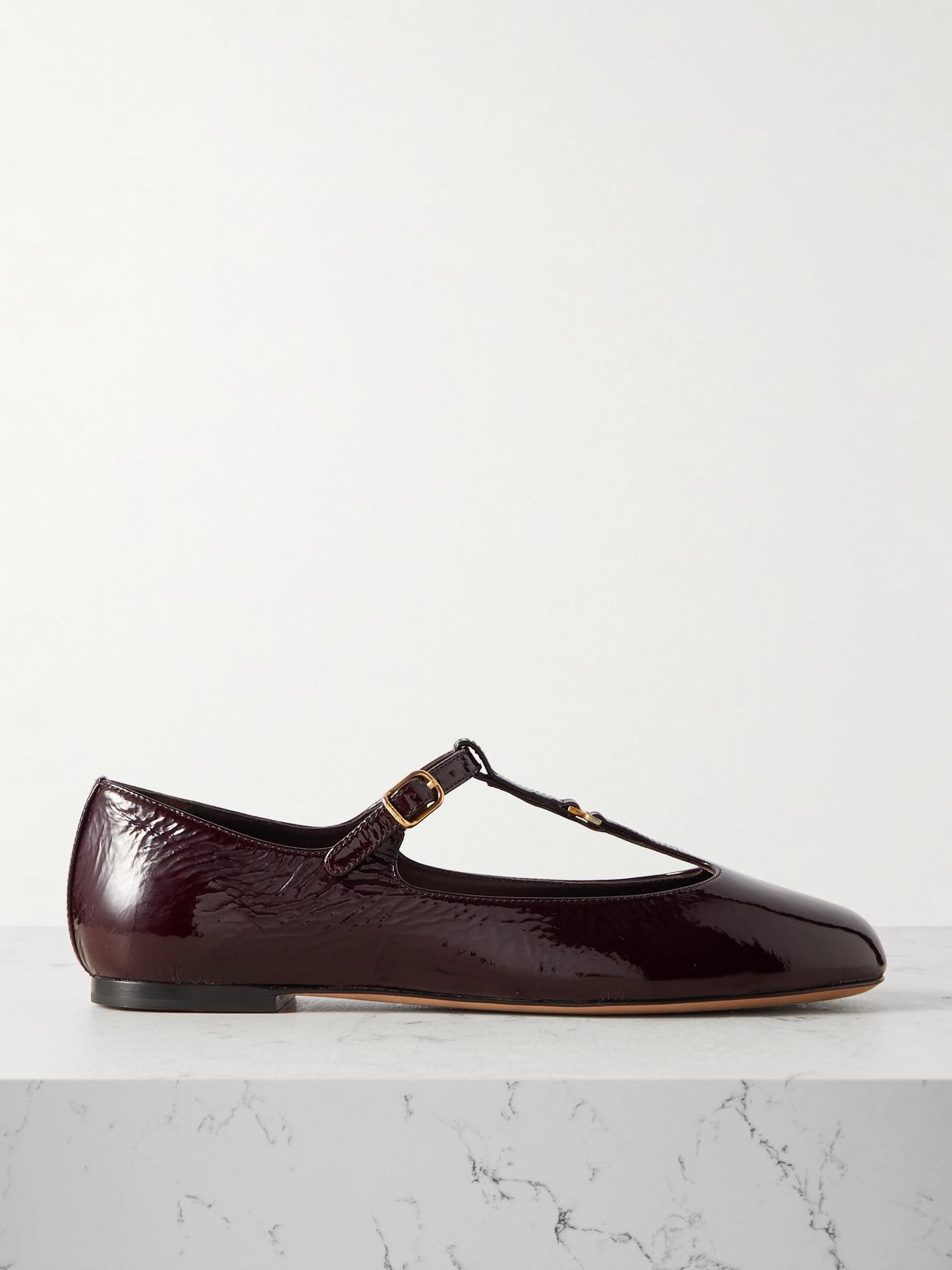 CHLOÉ Marcie Embellished Crinkled Patent-leather Ballet Flats In Pink & Purple Product Image