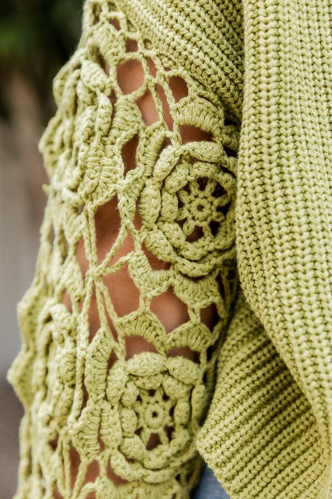 Always My Fave Green Crochet Sleeve Sweater FINAL SALE Product Image