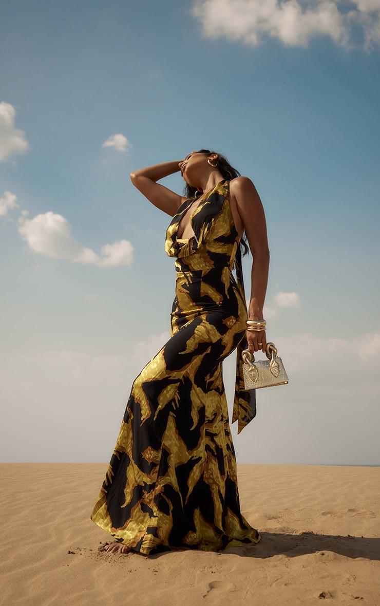 Premium Multi Burnout Chiffon Extreme Cowl Maxi Dress Product Image