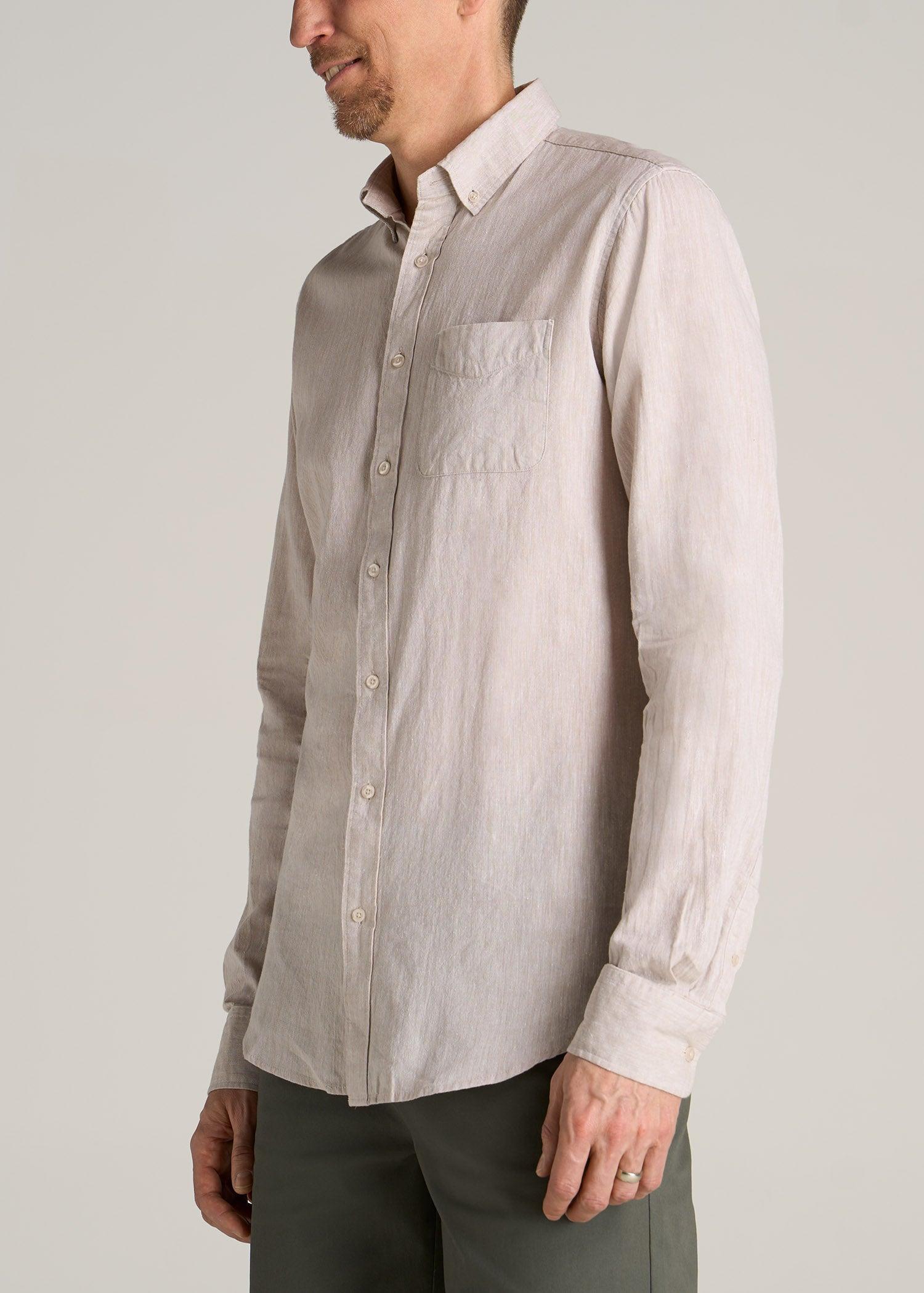 Linen Long Sleeve Shirt for Tall Men in Natural Product Image
