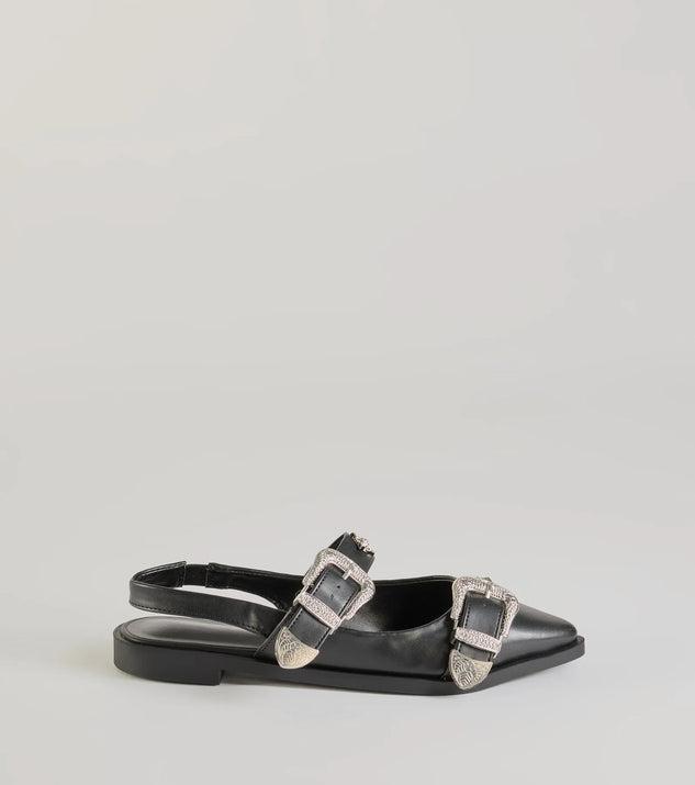 Western Flair Buckle Strap Sling-Back Flats Product Image