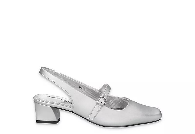 Easy Street Women's Cameo Square Toe Slingback Pumps, Size: 7.5, Silver Satin Product Image