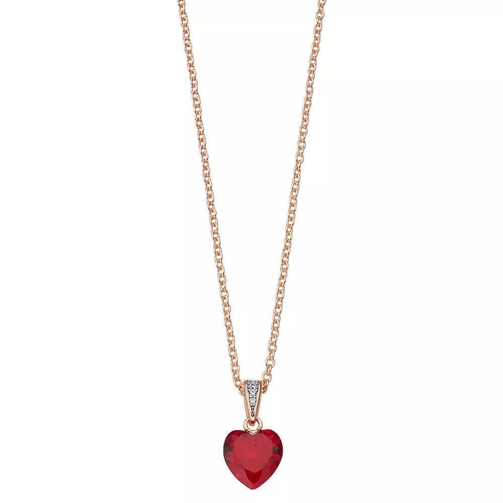 18k Rose Gold Over Silver Cubic Zirconia Heart-Shaped Necklace, Womens Red Product Image