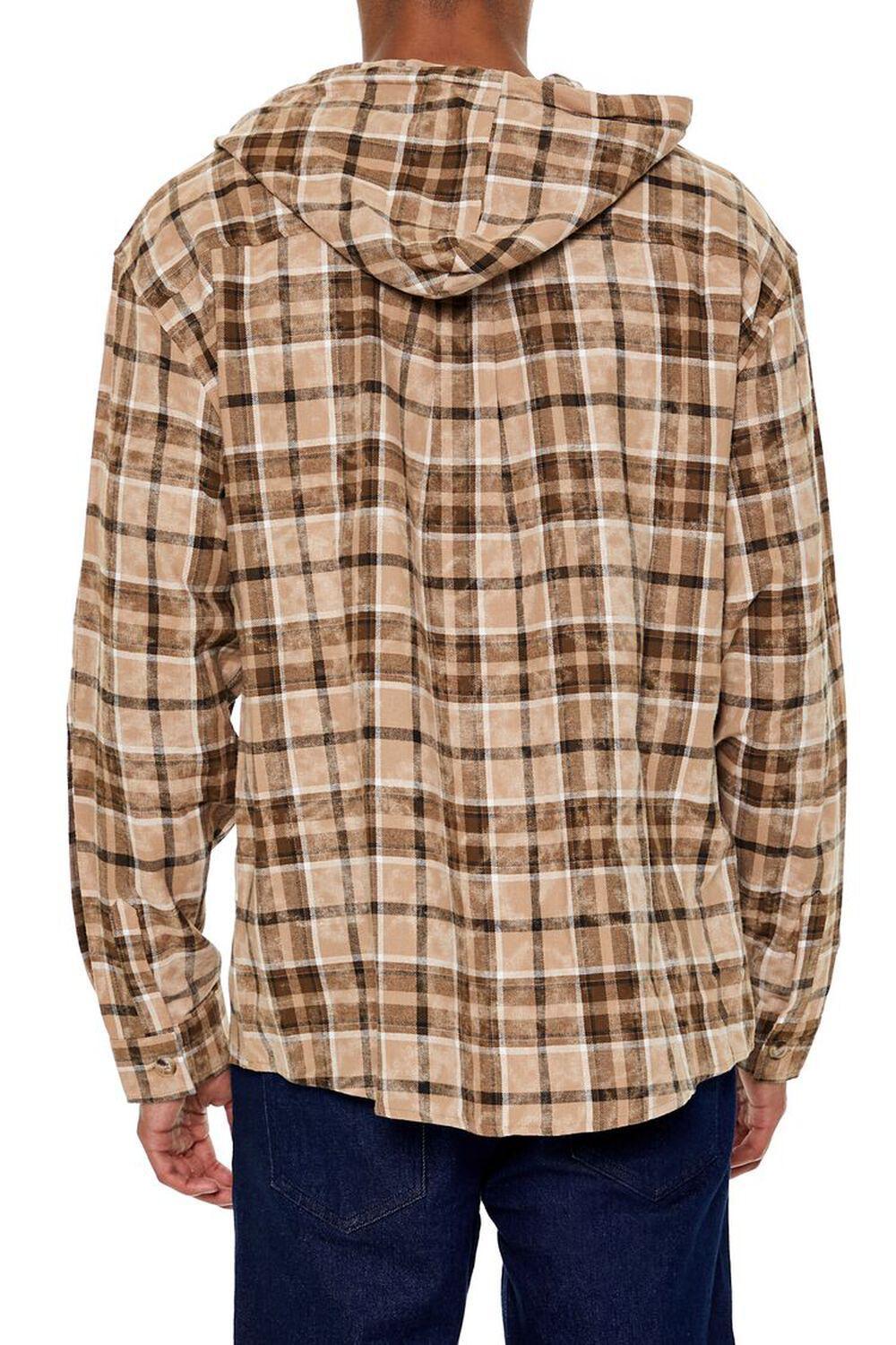 Hooded Plaid Curved-Hem Shacket | Forever 21 Product Image