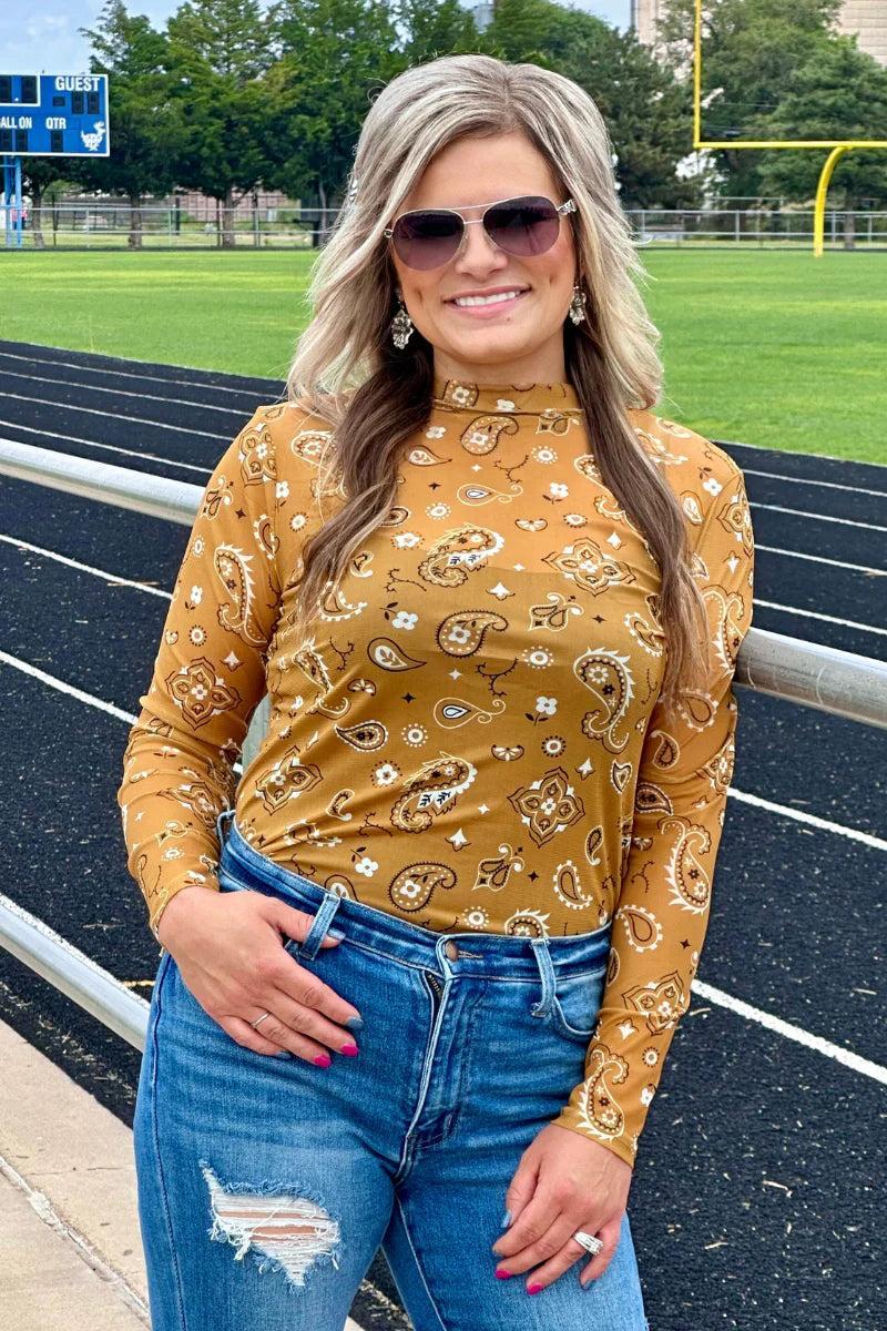 Sterling Kreek Bandana Babe Mustard Mesh Top Product Image