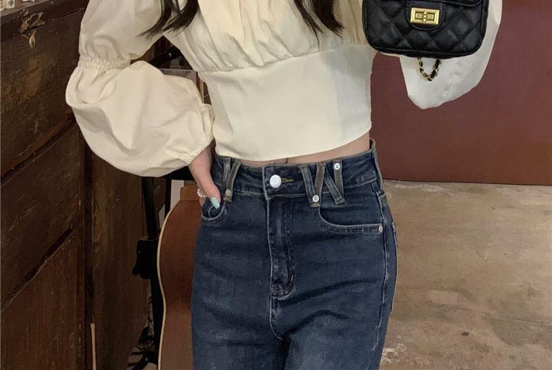 Long-Sleeve Cutout-Back Bow Cropped Blouse Product Image