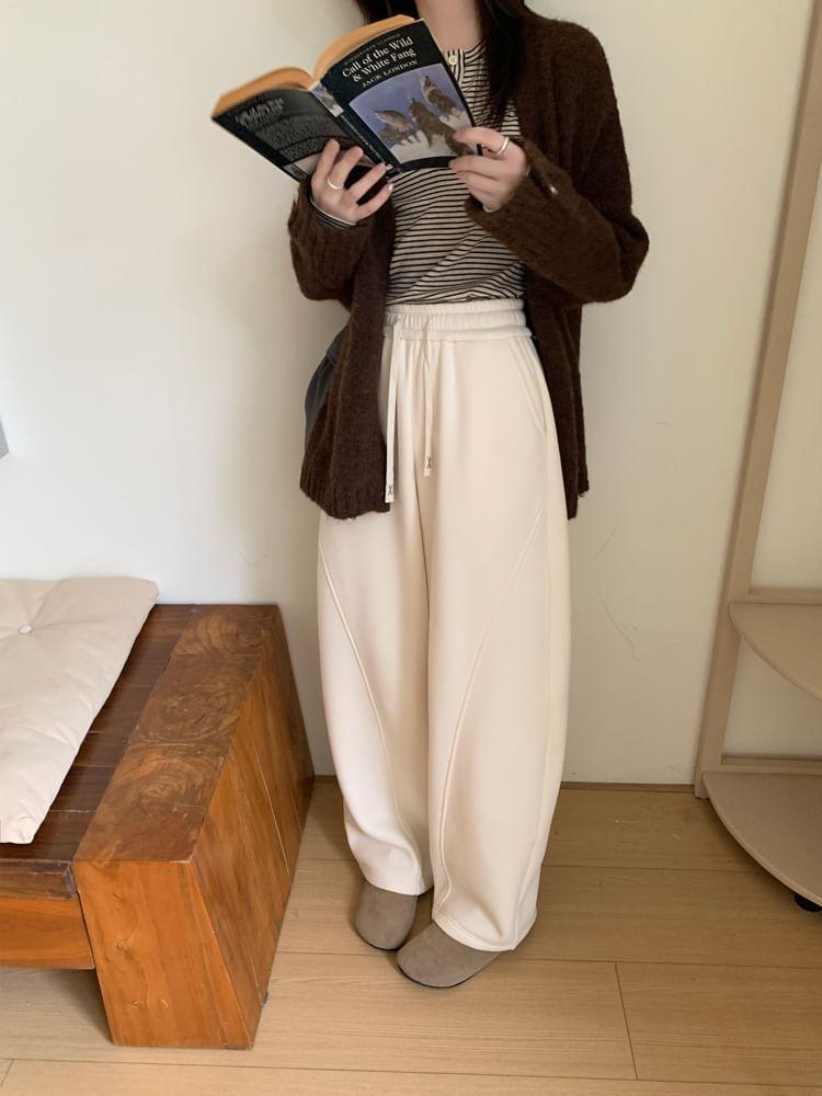 Drawstring Waist Paneled Wide Leg Sweatpants Product Image