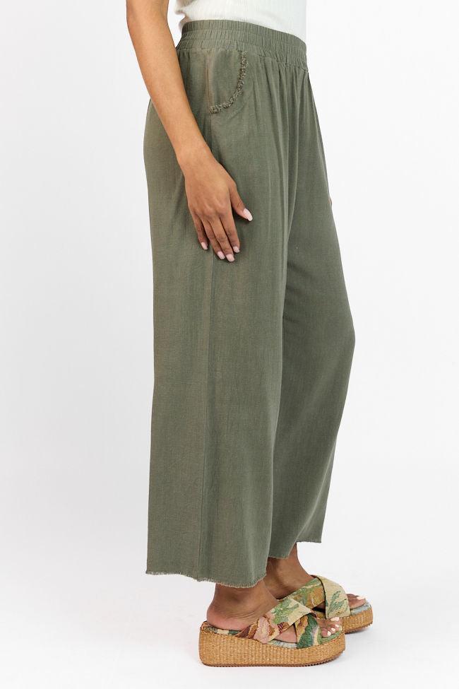 Look Your Best Olive Frayed Detail Ankle Length Pants FINAL SALE Product Image