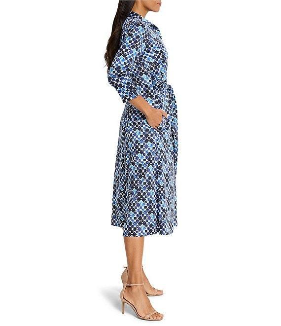 NIC + ZOE Blue Bauble Print Front Button Collar 3/4 Sleeve Shirt Dress Product Image