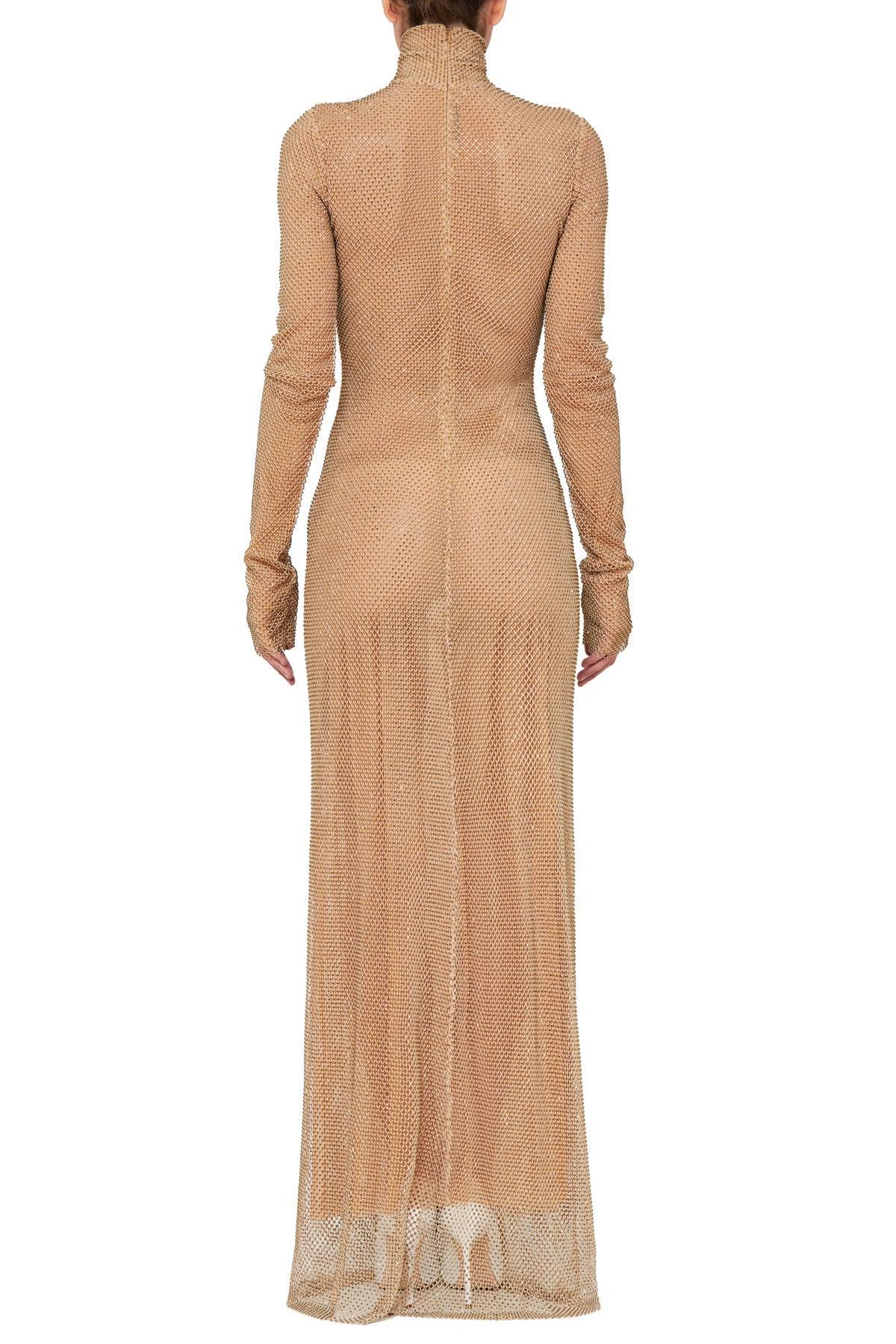 Gold Mock Neck Column Gown Product Image