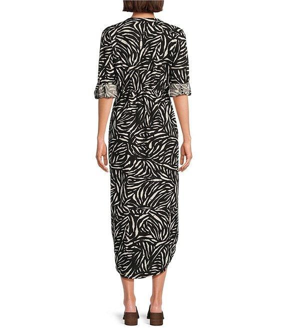 Westbound Petite Size 3/4 Rolled Sleeve Y-Neck Button Front Maxi Shirt Dress Product Image