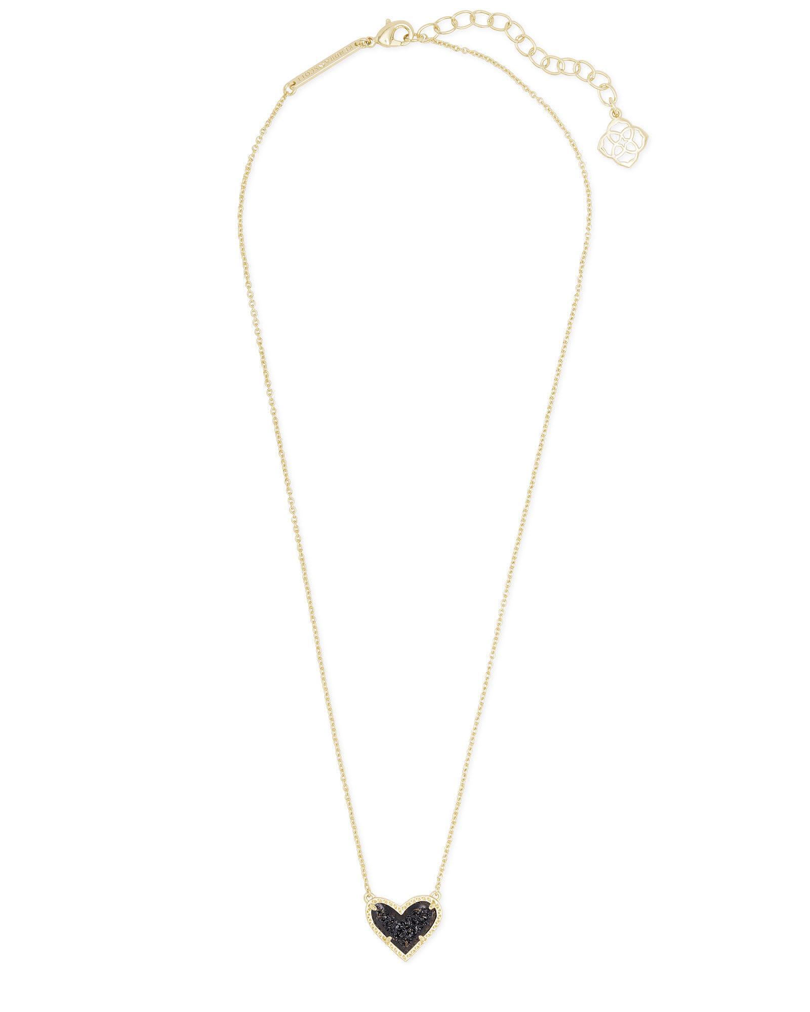 Kendra Scott Ari Heart Gold Pendant Necklace in Black | Drusy Product Image
