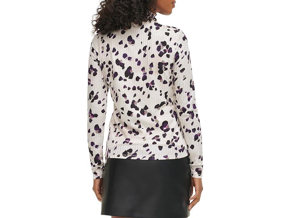 DKNY Long Sleeve Print Mock Neck Top (Pebble/Black ) Women's Clothing Product Image