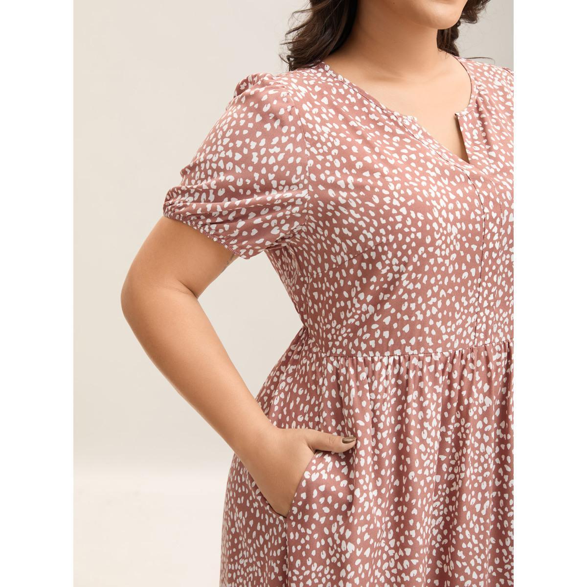 Plus Size Leopard Print Pockets Tiered Midi Dress Dirtypink Women V-neck Short sleeve Curvy BloomChic 18-20/2X Product Image
