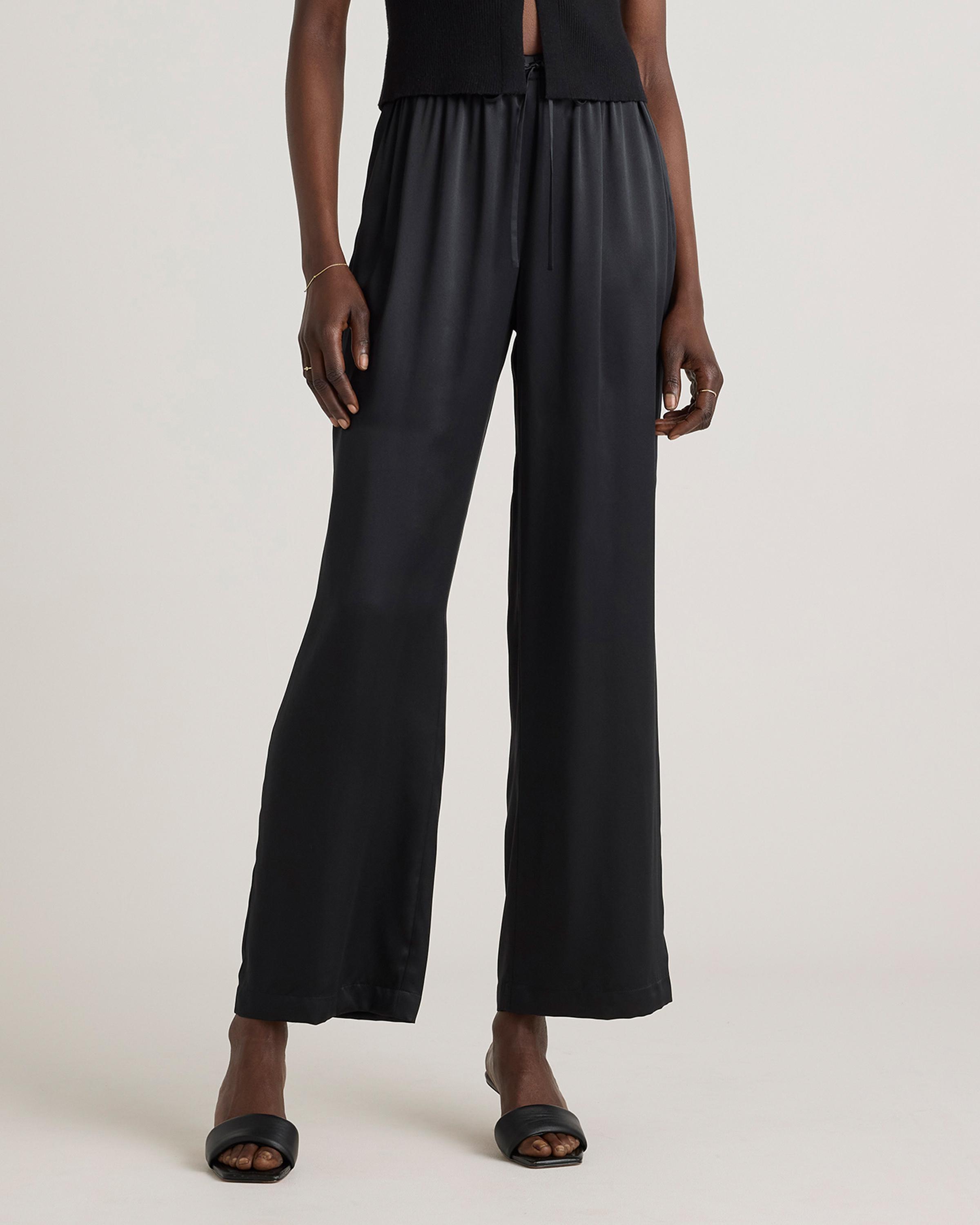 100% Washable Silk Drawstring Wide Leg Pants Product Image