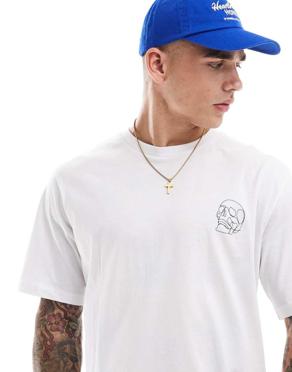 Jack & Jones oversized t-shirt with skull backprint in white  Product Image