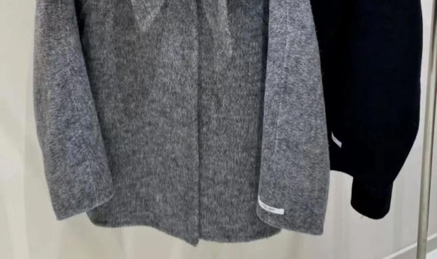 Tie Neck Plain Single Breasted Coat Product Image
