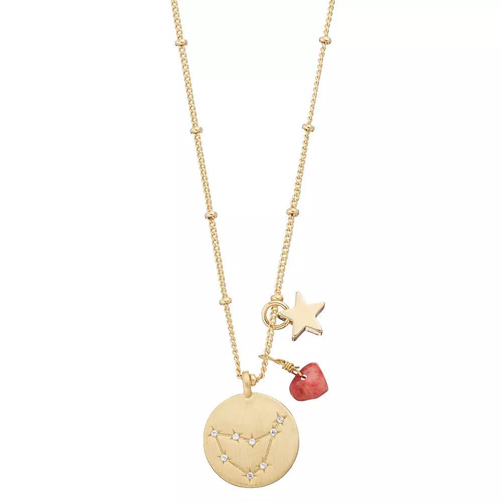 City Luxe Gold Tone Horoscope Cubic Zirconia Disk and Simulated Gemstone Charm Necklace, Women's, Gold Tone Capricorn Product Image