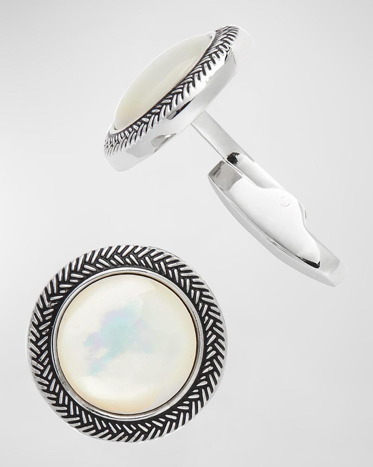Mens Round Mother-Of-Pearl Antique-Border Cufflinks Product Image