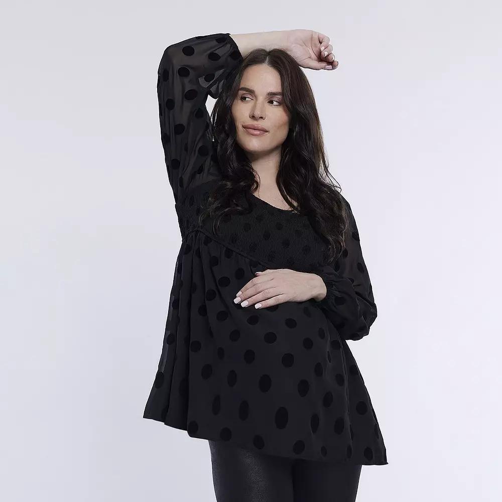Maternity Motherhood® Smocked Babydoll Top, Women's, Size: Small-Mat, Black Ditsy Product Image