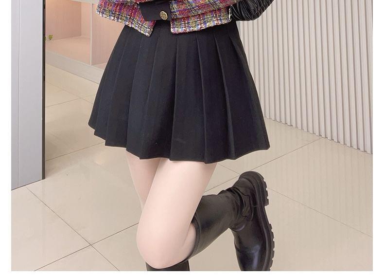 Collar Plaid Tweed Button Jacket Product Image