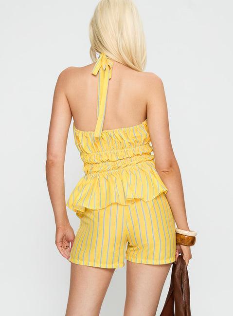 Delicacy Tie Detail Top Yellow Stripe Product Image