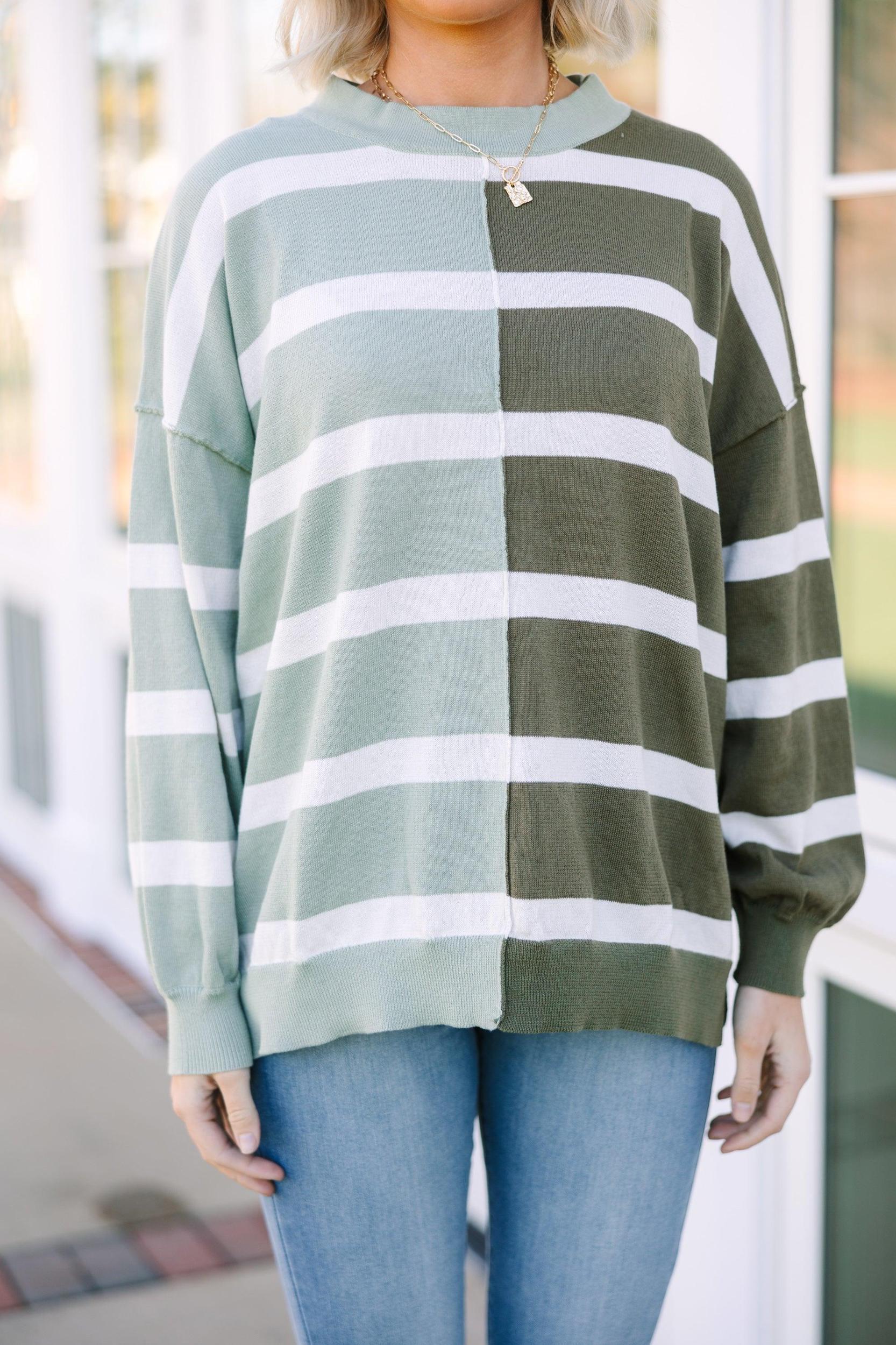 Easy To See Sage & Olive Striped Sweater Female Product Image