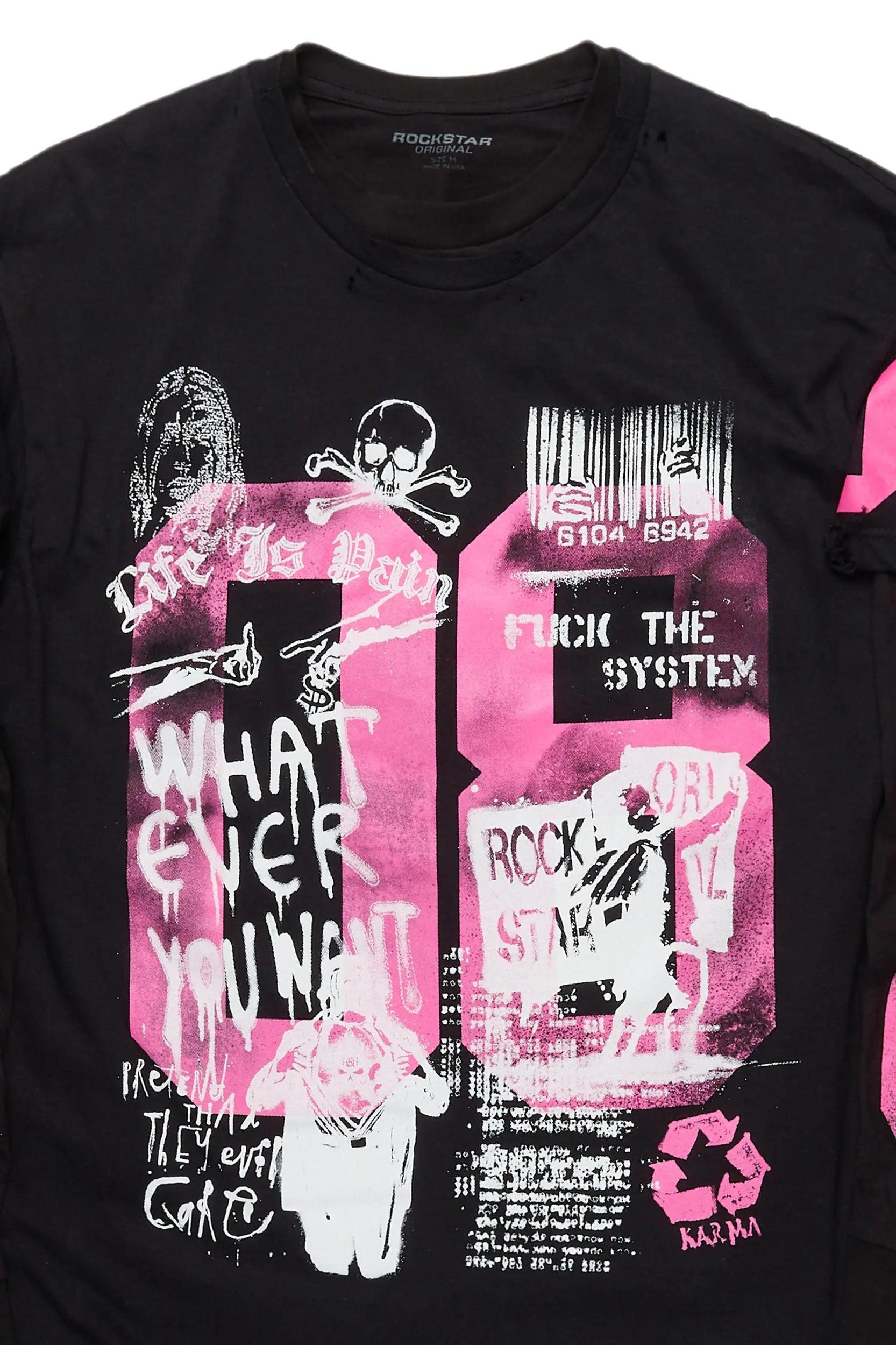 Grill Black/Pink Double Layer Long Sleeve Graphic T-Shirt Male Product Image