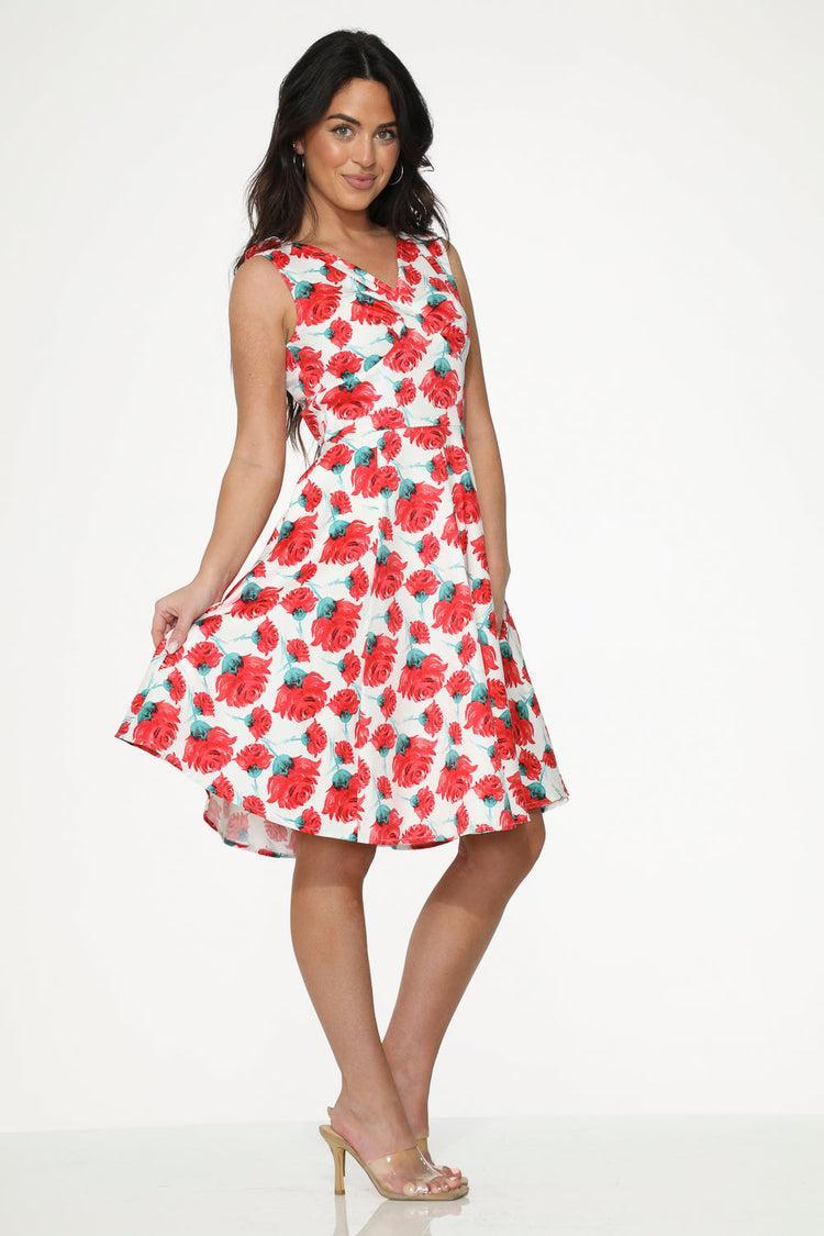 White Red Rose Swing Dress Product Image