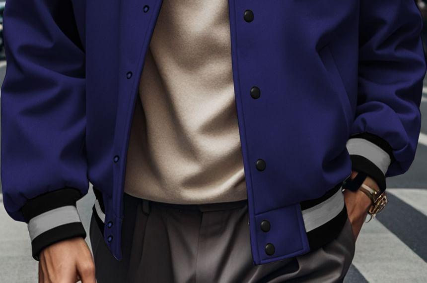 Contrast Trim Button-Up Baseball Jacket Product Image