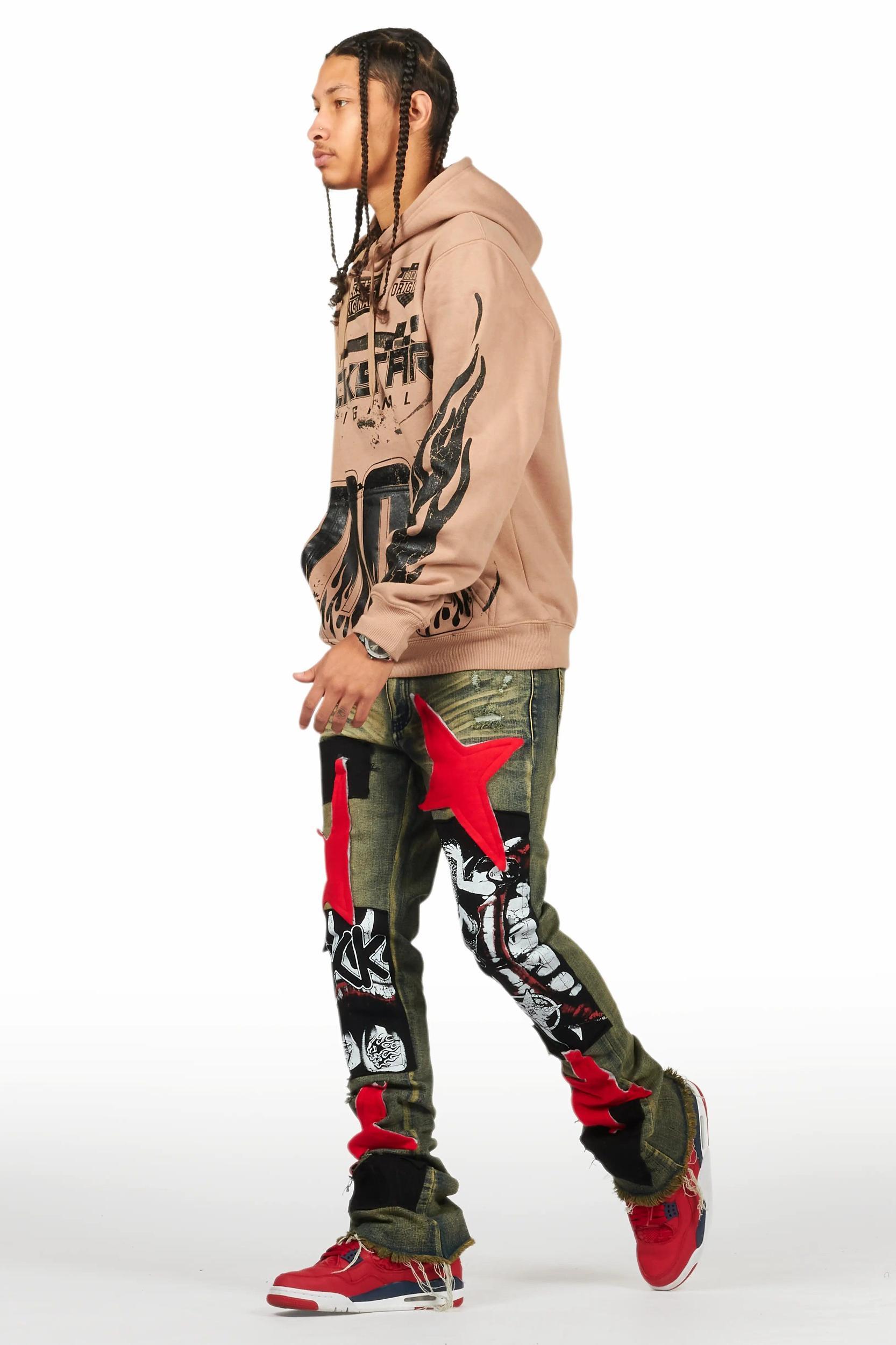 Amos Khaki Graphic Hoodie Male Product Image