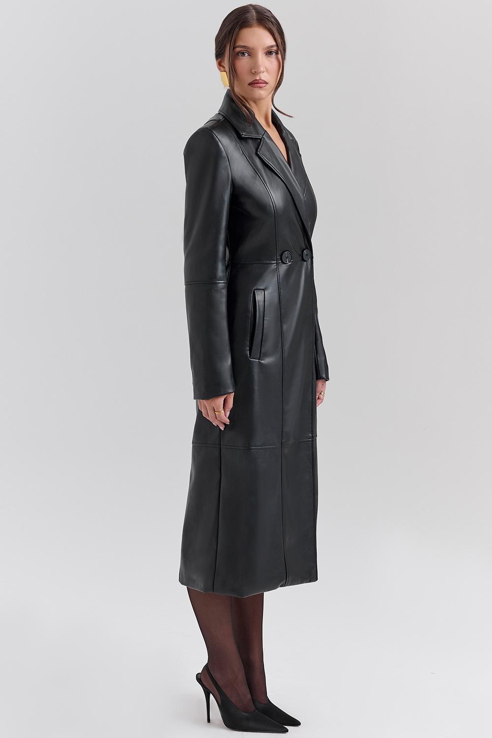 Marcel Black Faux Fur Trimmed Vegan Leather Coat Product Image