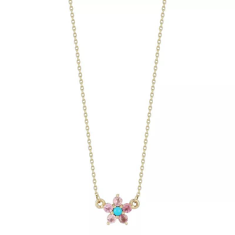 LUMINOR GOLD 14k Gold Gemstone Flower Pendant Necklace, Women's, Size: 17", Rhodolite Turquoise Product Image