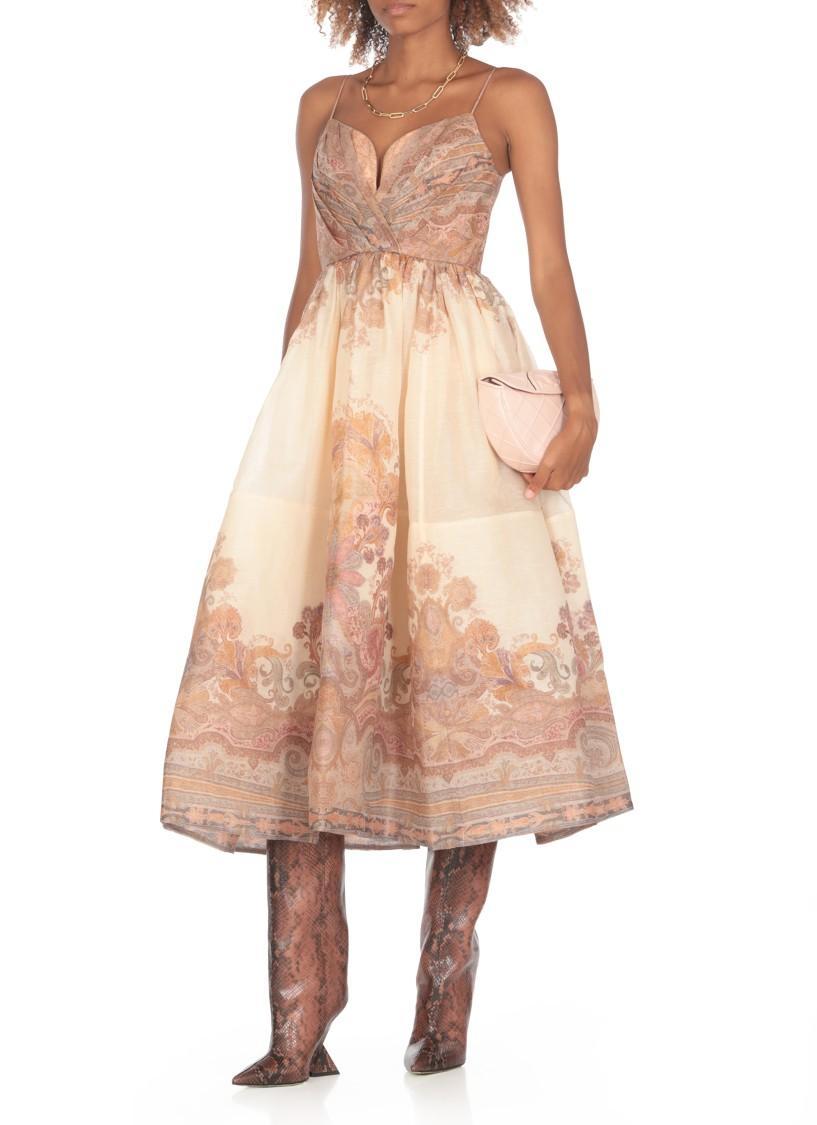 ZIMMERMANN Womens Cream Paisley Pleated-bodice Sleeveless Linen And Silk-blend Midi Dress In Pink Product Image
