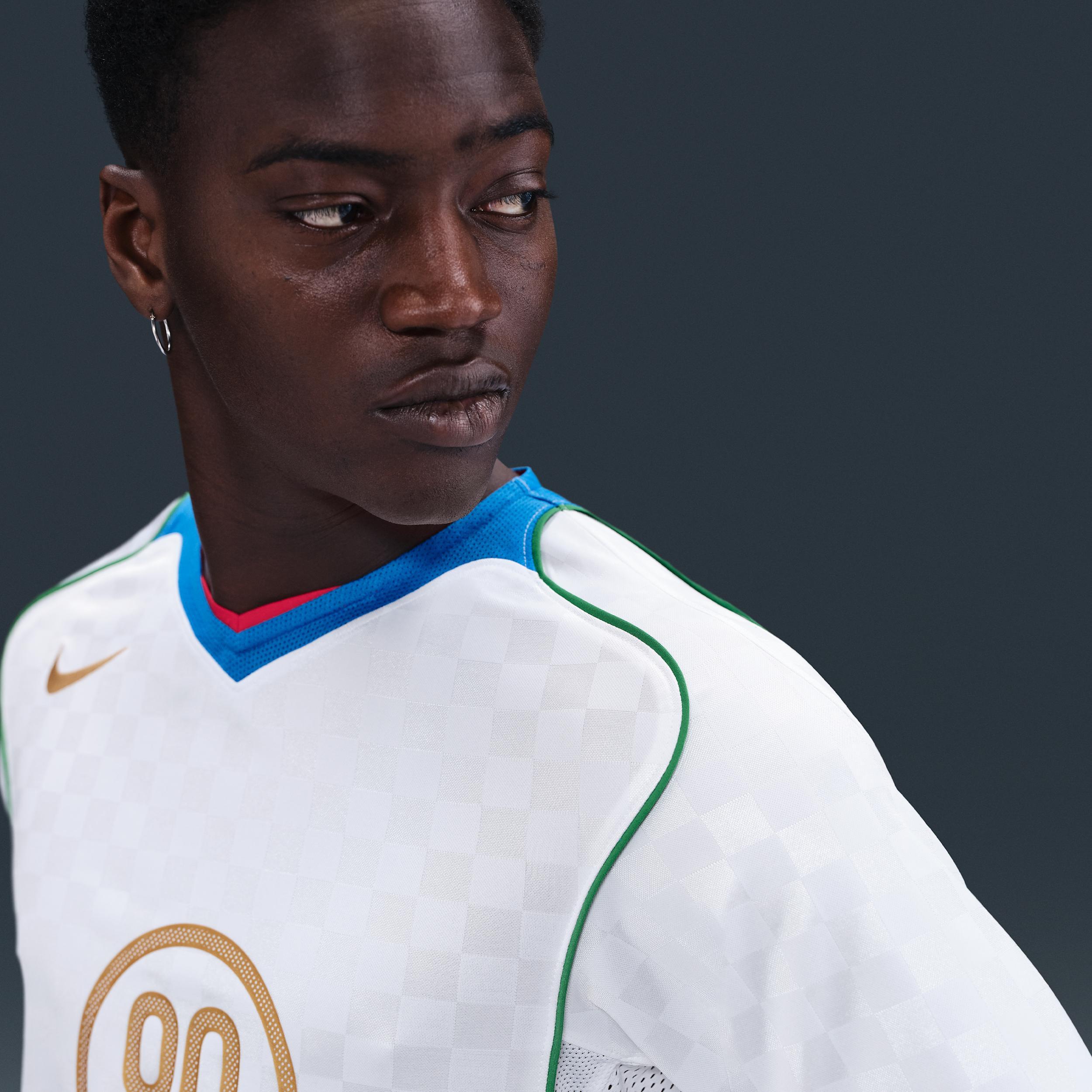 Nike Mens Total 90 Dri-FIT Soccer Jersey in White/Italy Blue/Sport Red Product Image